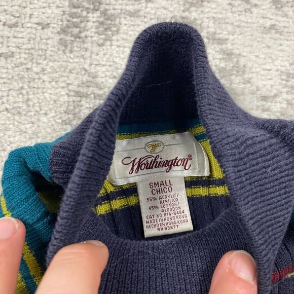 Vintage Worthington Striped Turtleneck Top Y2K High Neck Long Sleeve Shirt Small - Picture 2 of 5